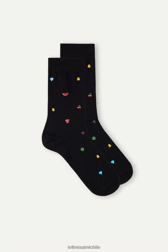 Intimissimi calcetines cortos de algodón estampados hombres 199j-máquina de ranura-impresión negra medias L4BXFJ330