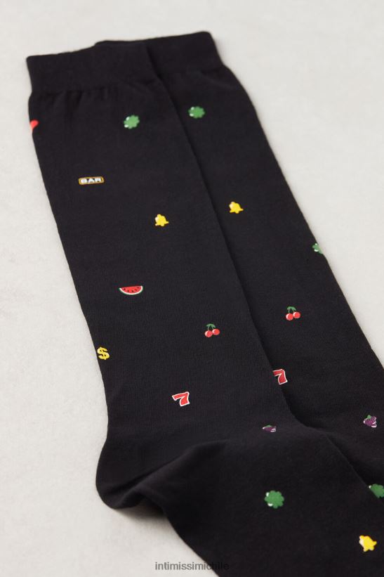 Intimissimi calcetines largos de algodón estampados hombres 199j-máquina de ranura-impresión negra medias L4BXFJ329