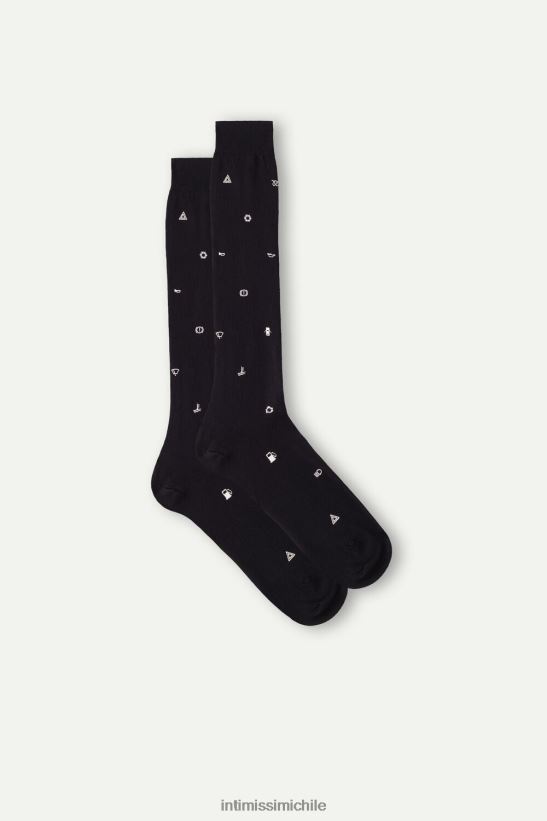 Intimissimi calcetines largos de algodón estampados hombres 200j-car luz de advertencia imprimir negro medias L4BXFJ328