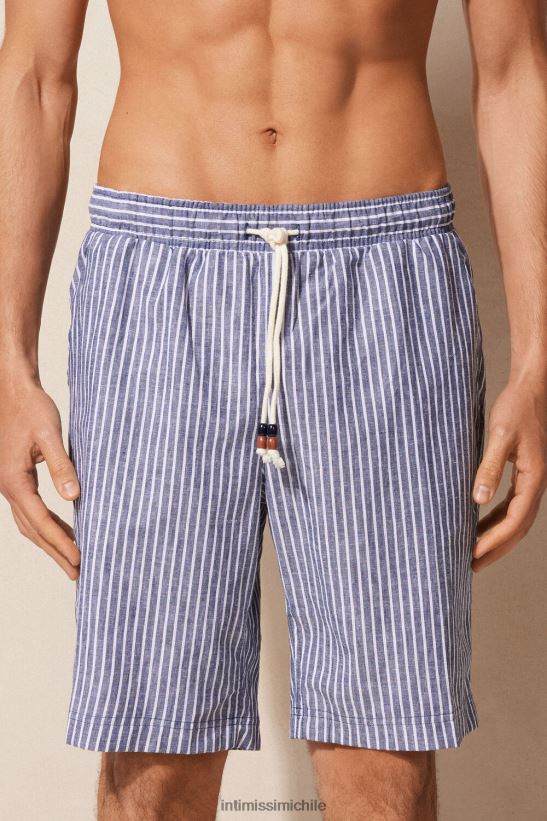 Intimissimi pantalones cortos de lino y algodón a rayas hombres 299j-azul rayas blancas vestir L4BXFJ160