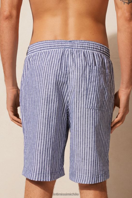 Intimissimi pantalones cortos de lino y algodón a rayas hombres 299j-azul rayas blancas vestir L4BXFJ160