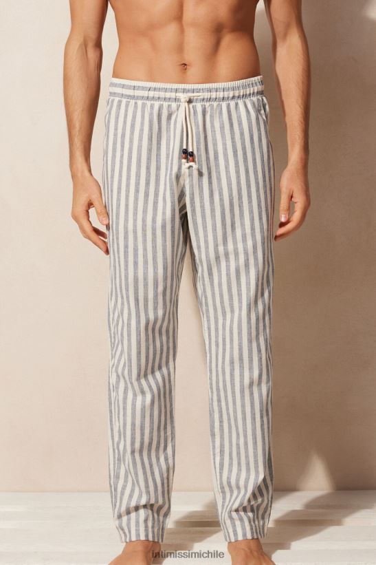 Intimissimi pantalones de lino y algodón a rayas azules hombres 298j-lino blanco/rayas azules vestir L4BXFJ177