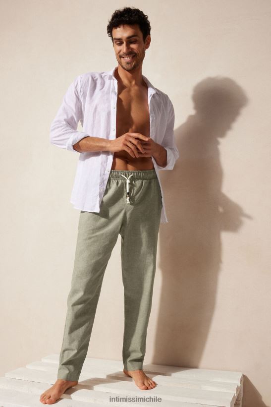 Intimissimi pantalones de lino y algodon hombres 289j-verde militar vestir L4BXFJ179