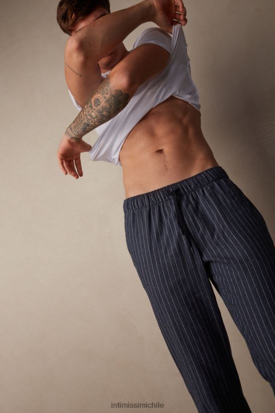 Intimissimi pantalones largos de mezclilla con estampado de rayas diplomáticas y tejido liso cepillado hombres 091j-tejano denim azul melange vestir L4BXFJ198