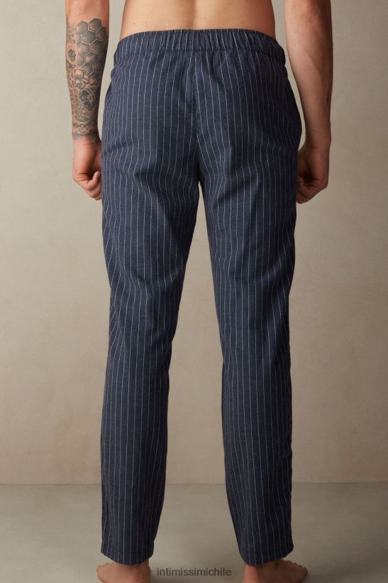 Intimissimi pantalones largos de mezclilla con estampado de rayas diplomáticas y tejido liso cepillado hombres 091j-tejano denim azul melange vestir L4BXFJ198