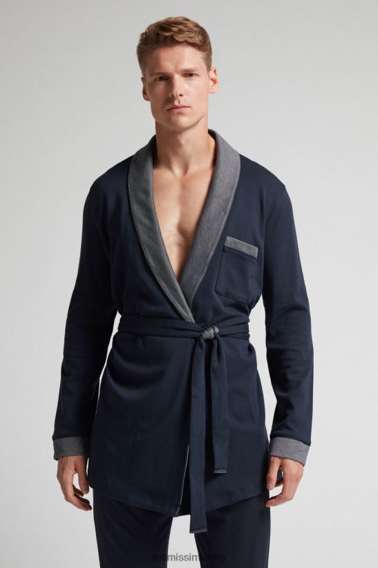 Intimissimi chaqueta de pijama de algodón interlock hombres 800-azul medianoche vestir L4BXFJ305