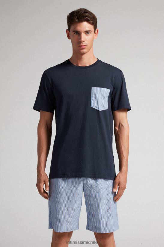Intimissimi pijama corto de algodón liso y a rayas hombres 800-azul medianoche vestir L4BXFJ296