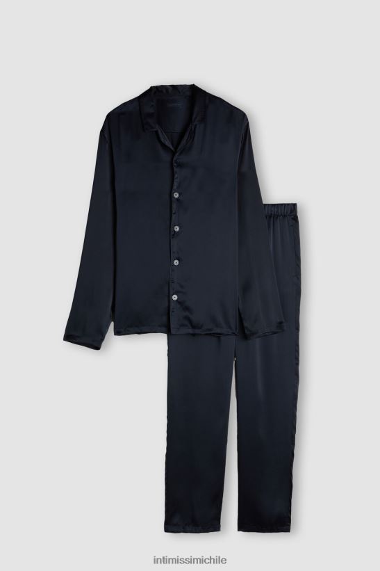 Intimissimi pijama largo de seda con ribetes hombres 800-azul medianoche vestir L4BXFJ308
