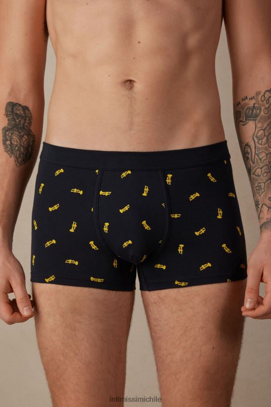 Intimissimi boxers trompeta de algodón supima elástico hombres 184j-estampado de trompeta azul medianoche ropa interior L4BXFJ36