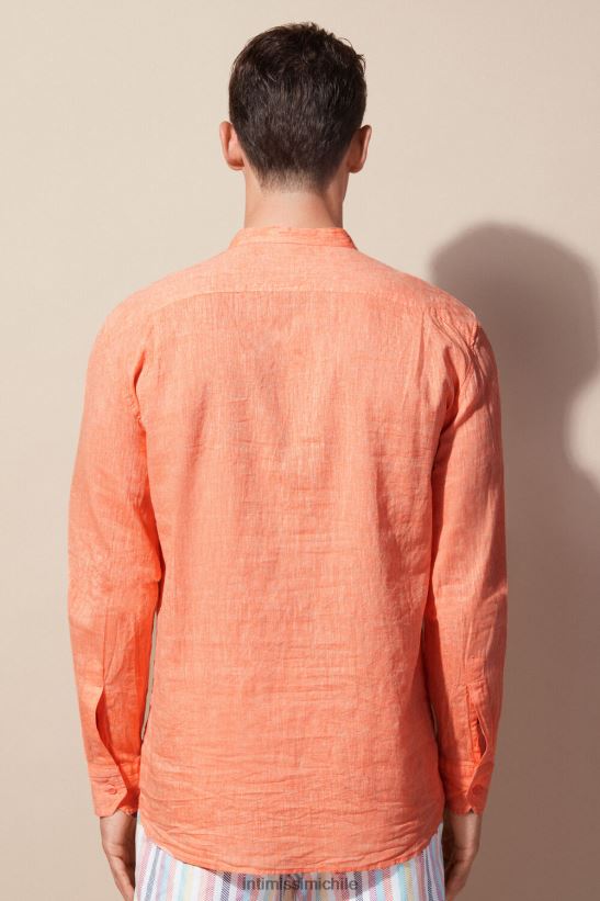 Intimissimi camisa con cuello mao de lino y algodón hombres 293j-naranja vestir L4BXFJ158