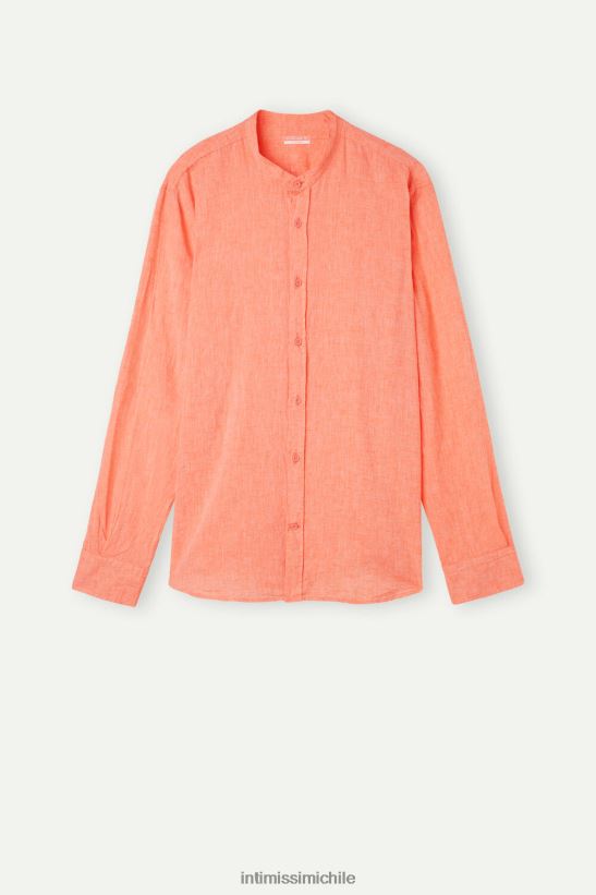 Intimissimi camisa con cuello mao de lino y algodón hombres 293j-naranja vestir L4BXFJ158