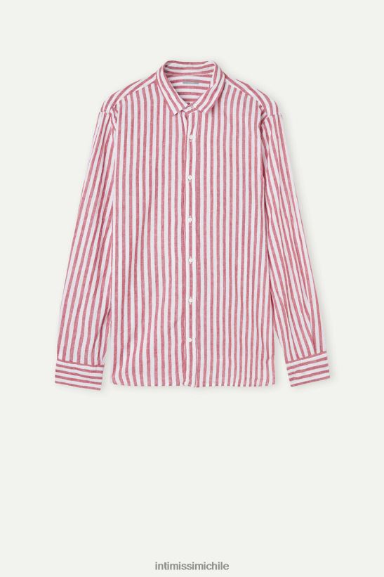 Intimissimi camisa de lino y algodón a rayas blancas/rojas hombres 291j-rayas rojas blancas vestir L4BXFJ157