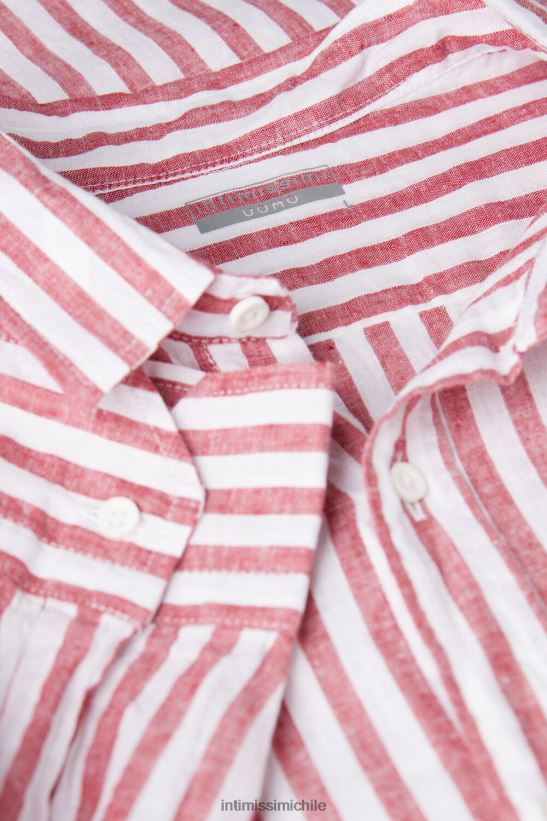 Intimissimi camisa de lino y algodón a rayas blancas/rojas hombres 291j-rayas rojas blancas vestir L4BXFJ157