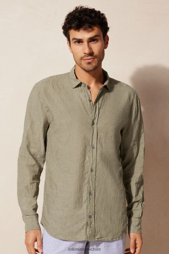 Intimissimi camisa de lino y algodón hombres 289j-verde militar vestir L4BXFJ163