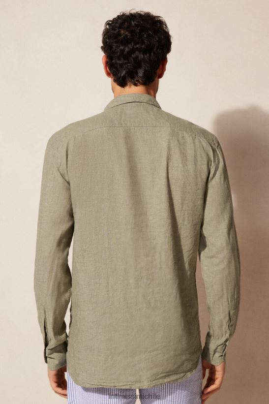 Intimissimi camisa de lino y algodón hombres 289j-verde militar vestir L4BXFJ163