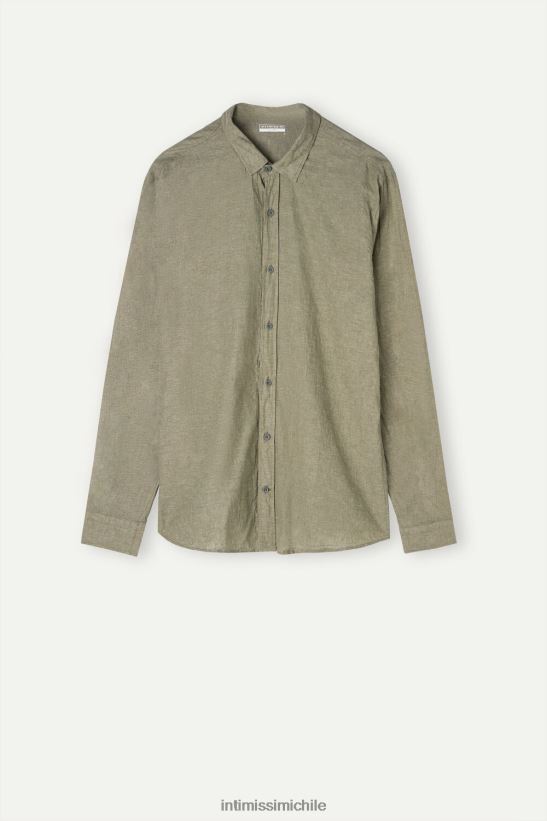 Intimissimi camisa de lino y algodón hombres 289j-verde militar vestir L4BXFJ163