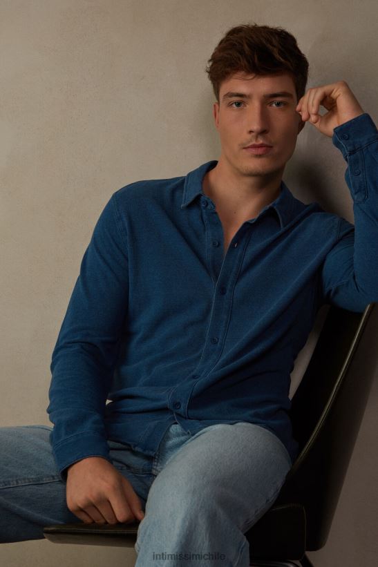 Intimissimi camisa de piqué de algodón colección lavada hombres 041j-mezcla azul denim vestir L4BXFJ206