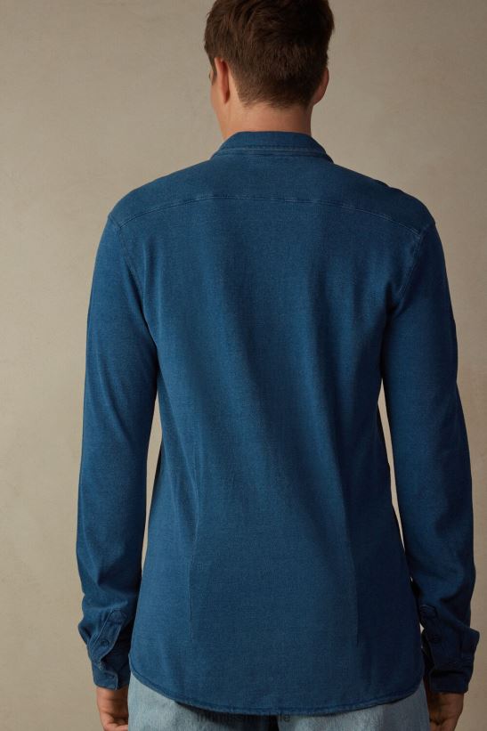 Intimissimi camisa de piqué de algodón colección lavada hombres 041j-mezcla azul denim vestir L4BXFJ206