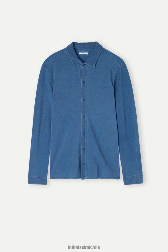 Intimissimi camisa de piqué de algodón colección lavada hombres 041j-mezcla azul denim vestir L4BXFJ206