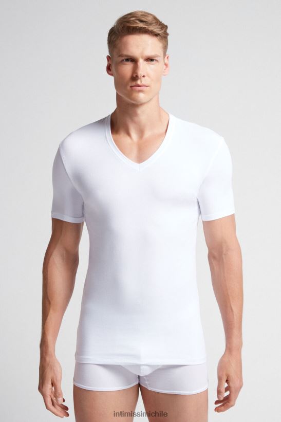 Intimissimi camiseta de algodón supima elástico con cuello en v hombres 001-blanco vestir L4BXFJ287