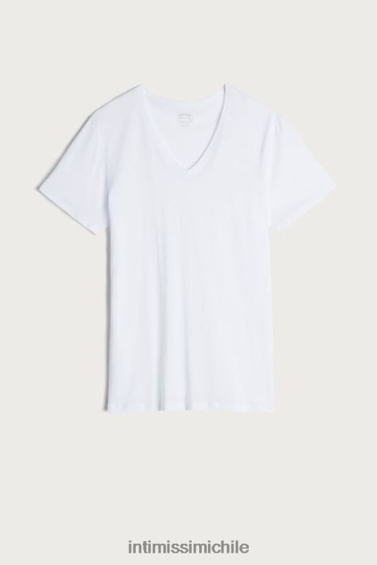 Intimissimi camiseta de manga corta con cuello en v de algodón supima extrafino hombres 001-blanco vestir L4BXFJ291