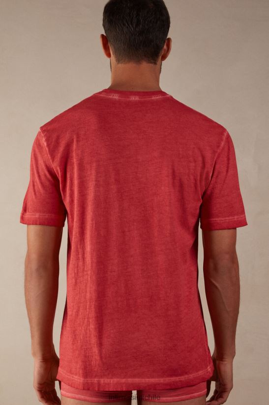 Intimissimi top de algodón lavado al aceite de manga corta hombres 318j-rojo aceite vestir L4BXFJ178
