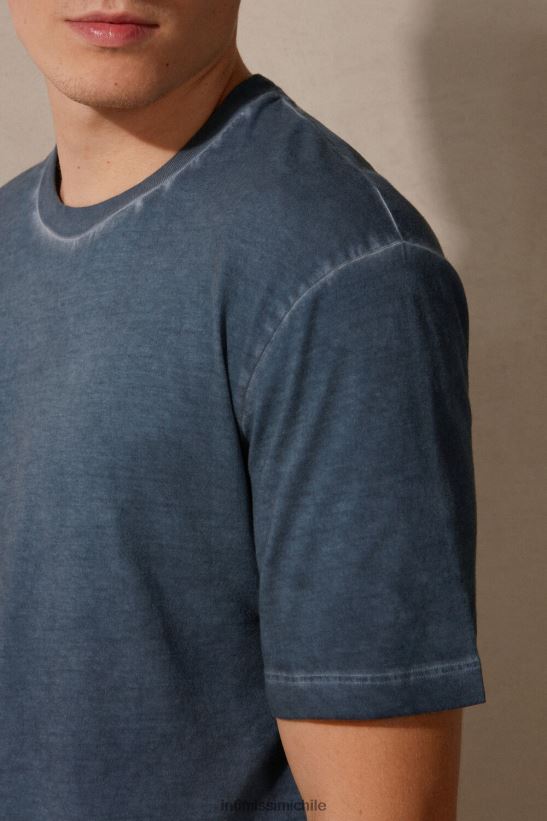 Intimissimi top de algodón lavado al aceite de manga corta hombres 857i-azul oscuro vestir L4BXFJ212