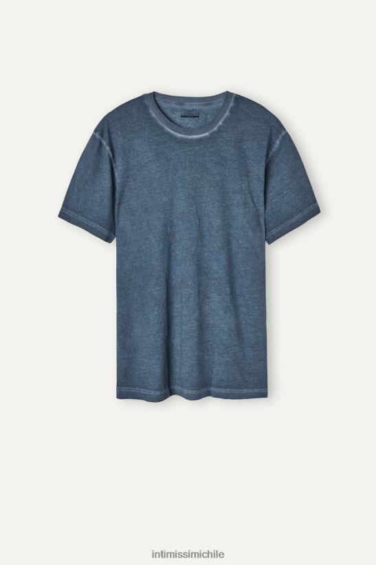 Intimissimi top de algodón lavado al aceite de manga corta hombres 857i-azul oscuro vestir L4BXFJ212