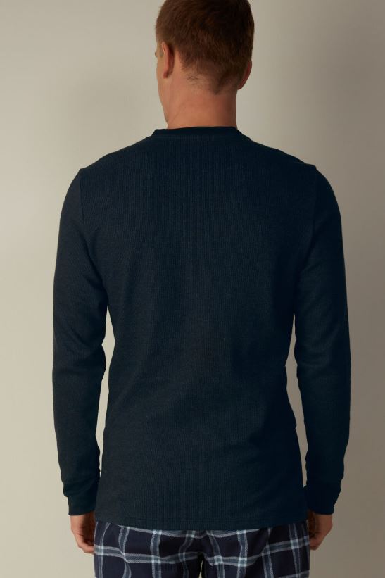 Intimissimi top cálido de algodón de manga larga hombres 800-azul medianoche vestir L4BXFJ221