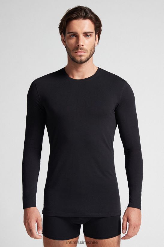 Intimissimi top de algodón supima elástico de manga larga hombres 019-negro vestir L4BXFJ279