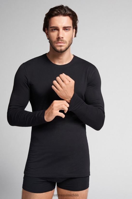 Intimissimi top de algodón supima elástico de manga larga hombres 019-negro vestir L4BXFJ279