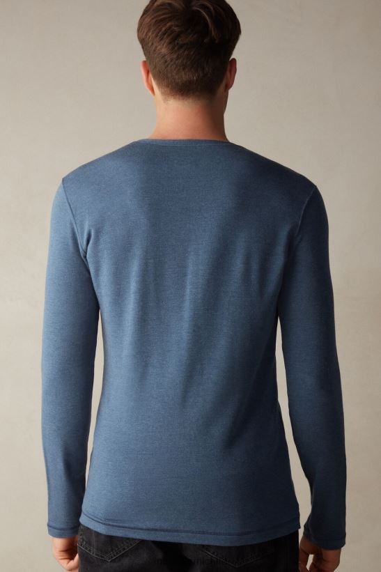 Intimissimi top de manga larga de modal y cashmere hombres 5210-mezcla azul denim vestir L4BXFJ201