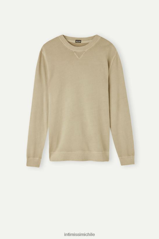 Intimissimi sudadera con cuello redondo y colección lavada hombres 166j-beige color arena vestir L4BXFJ189