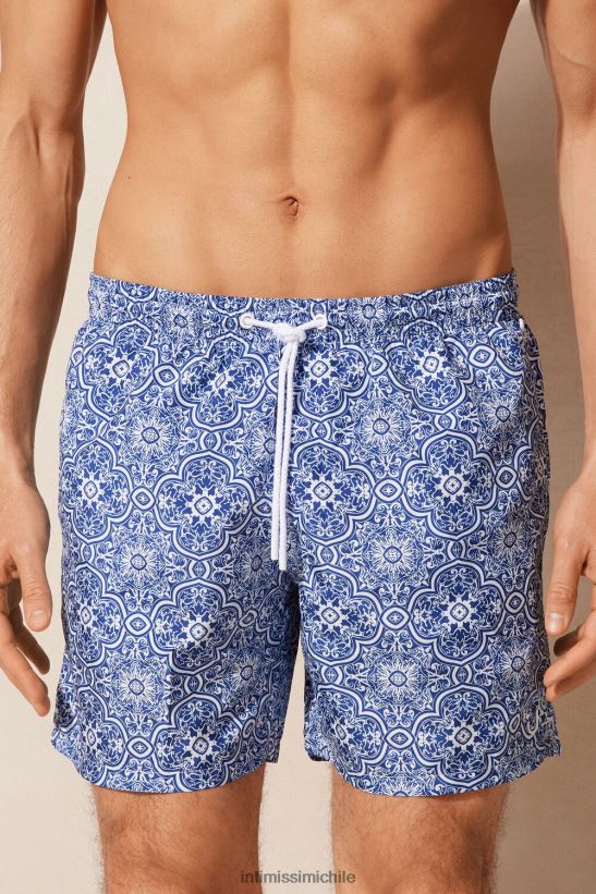 Intimissimi shorts de baño azules con estampado de mayólica hombres 263j-impresión mayólica blanco azul vestir L4BXFJ423