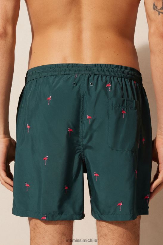 Intimissimi shorts de baño con bordado de flamencos hombres 254j-bordado flamenco verde oscuro vestir L4BXFJ432