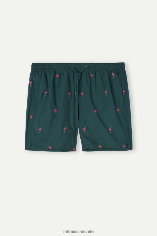 Intimissimi shorts de baño con bordado de flamencos hombres 254j-bordado flamenco verde oscuro vestir L4BXFJ432
