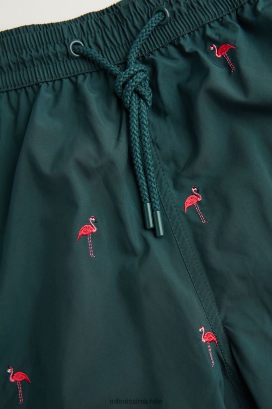Intimissimi shorts de baño con bordado de flamencos hombres 254j-bordado flamenco verde oscuro vestir L4BXFJ432