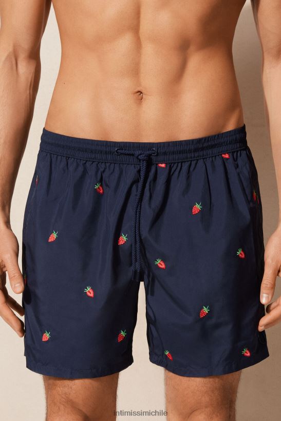 Intimissimi shorts de baño con bordado de fresas hombres 252j-bordado de fresa azul profundo vestir L4BXFJ430