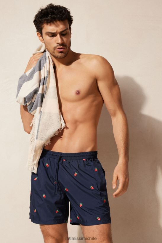 Intimissimi shorts de baño con bordado de fresas hombres 252j-bordado de fresa azul profundo vestir L4BXFJ430
