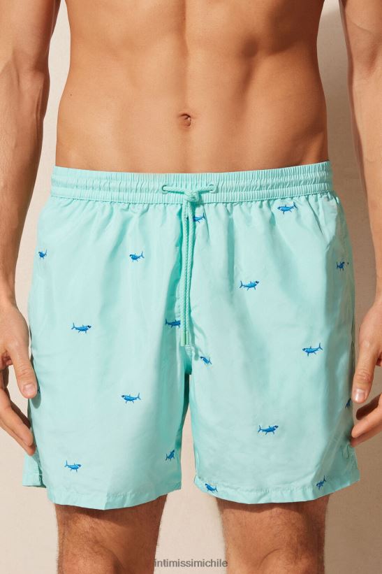 Intimissimi shorts de baño con bordado de tiburones hombres 256j-bordado tiburón verde agua vestir L4BXFJ411