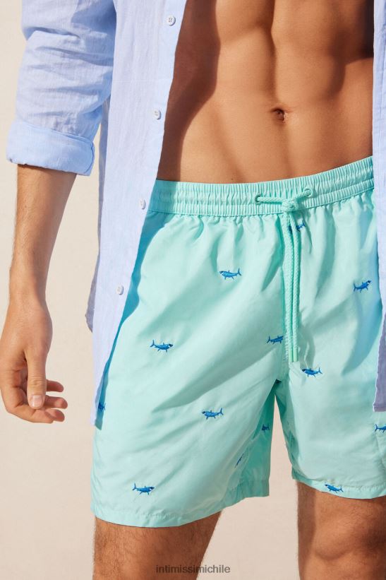 Intimissimi shorts de baño con bordado de tiburones hombres 256j-bordado tiburón verde agua vestir L4BXFJ411