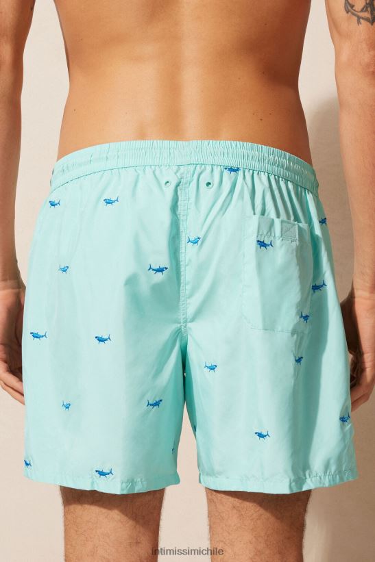 Intimissimi shorts de baño con bordado de tiburones hombres 256j-bordado tiburón verde agua vestir L4BXFJ411
