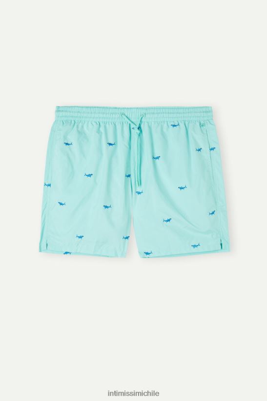 Intimissimi shorts de baño con bordado de tiburones hombres 256j-bordado tiburón verde agua vestir L4BXFJ411