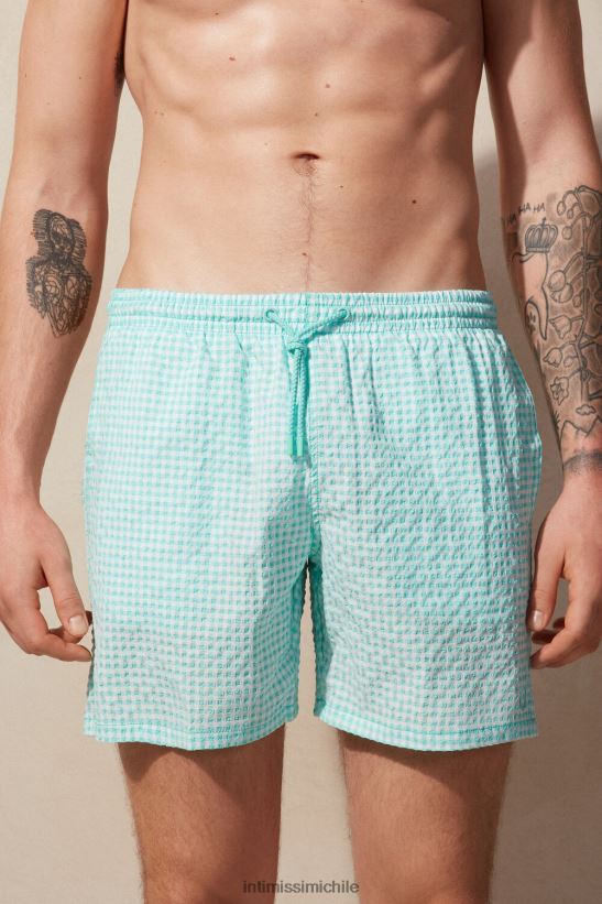 Intimissimi shorts de baño de sirsaca a cuadros vichy hombres 938i-blanco/verde agua claro vestir L4BXFJ418