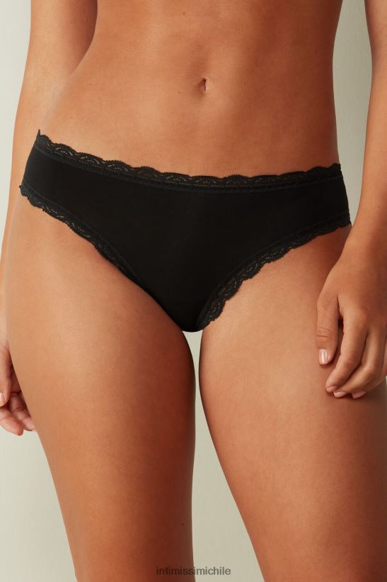 Intimissimi braguitas de algodón y encaje mujer 019-negro ropa interior L4BXFJ1075