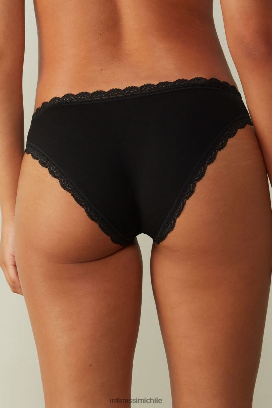 Intimissimi braguitas de algodón y encaje mujer 019-negro ropa interior L4BXFJ1075