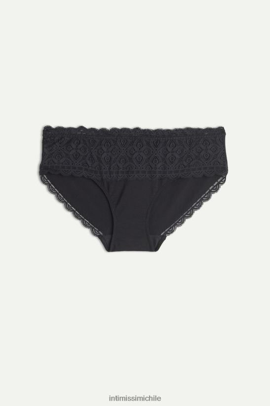 Intimissimi braguitas de tiro alto en encaje y algodón mujer 019-negro ropa interior L4BXFJ1083