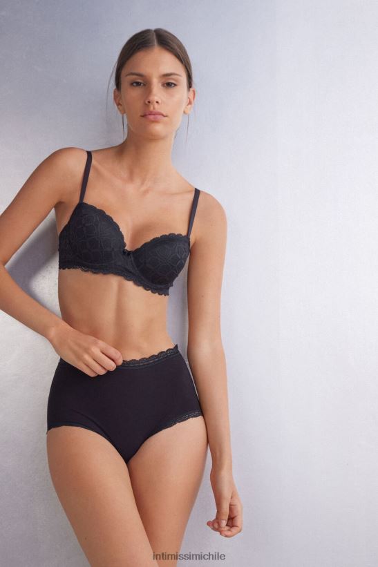Intimissimi braguitas francesas de algodón y encaje de talle alto mujer 019-negro ropa interior L4BXFJ920
