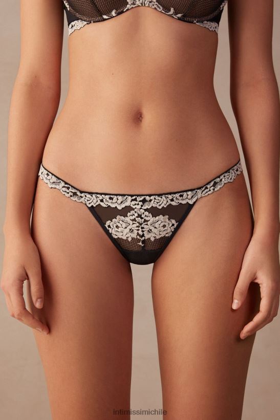 Intimissimi tanga con bonitas flores y tiras laterales mujer 9887-negro/marfil ropa interior L4BXFJ1168