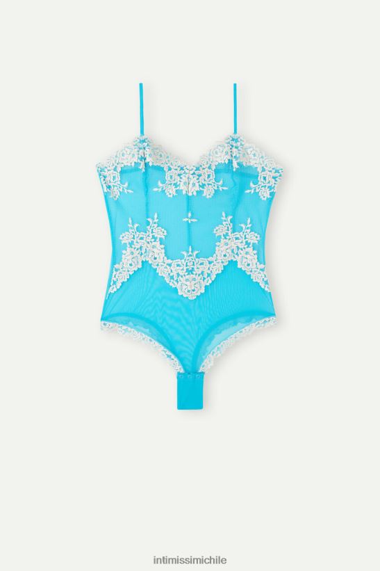 Intimissimi body de encaje y tul con bonitas flores mujer 233j-digital turquesa/marfil vestir L4BXFJ1218